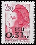 Liberté de Gandon - 2F20 rouge surchargé 0,31 ECU Liberté de Gandon - 2F20 rouge surchargé 0,31 ECU