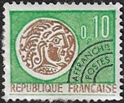 Monnaie gauloise 0F10 vert et sépia - Préoblitéré