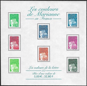 Les couleurs de Marianne en francs - Les valeurs de la lettre Les couleurs de Marianne en francs - Les valeurs de la lettre