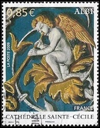 Cathédrale Sainte Cécile d'Albi -Ange avec trompette détail peinture de la voûte Cathédrale Sainte Cécile d'Albi -Ange avec trompette détail peinture de la voûte